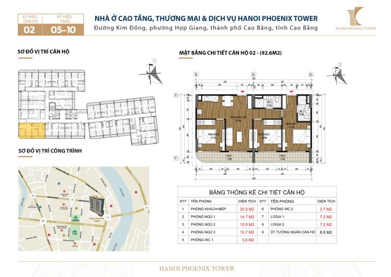 Căn 3 PN, diện tích 92.6 m­­­­­­­­­­2, Chung cư đường Kim Đồng, phường Hợp Giang, Cao Bằng